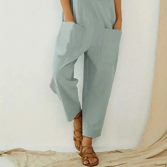 NEW GREEN LINEN ROMPER SIZE MEDIUM - Picture 4 of 9